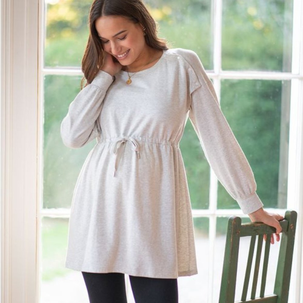 Grey Marl Sweatshirt Maternity & Nursing Tunic Size M